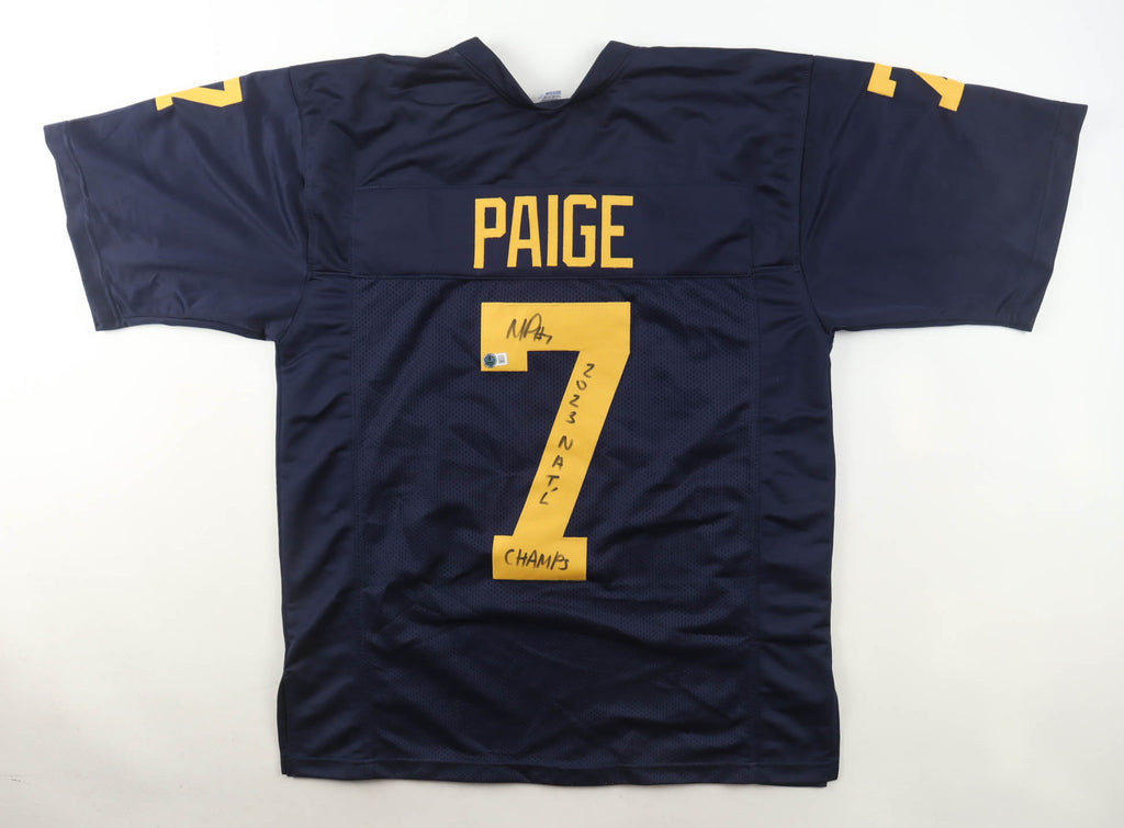 Makari Paige Signed Michigan Wolverines CUSTOM Navy #7 Jersey Inscribed "2023 NAT'L CHAMPS" - Beckett